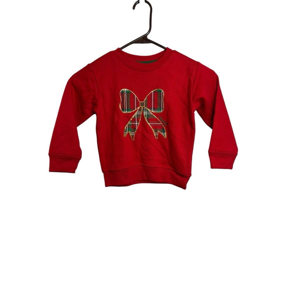 Holiday Time Toddler Girls Red Christmas Plaid Bow Sweatshirt Pullover 3T